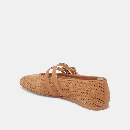 Baylee Wide Pecan Perforated Suede Ballet Flats - Dolce Vita