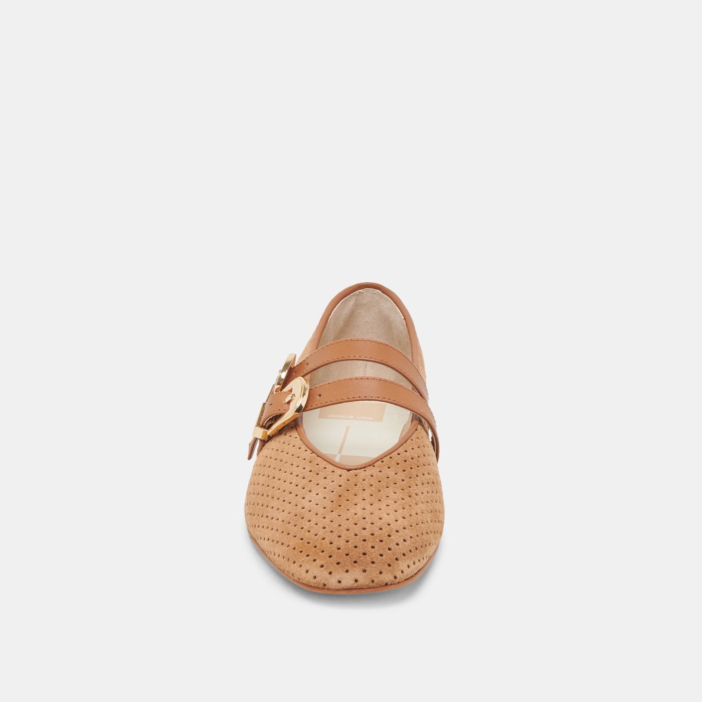 Baylee Wide Pecan Perforated Suede Ballet Flats - Dolce Vita