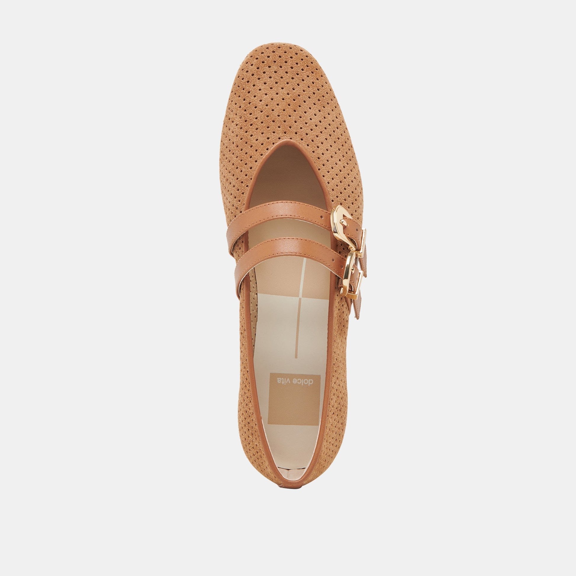 Baylee Wide Pecan Perforated Suede Ballet Flats - Dolce Vita