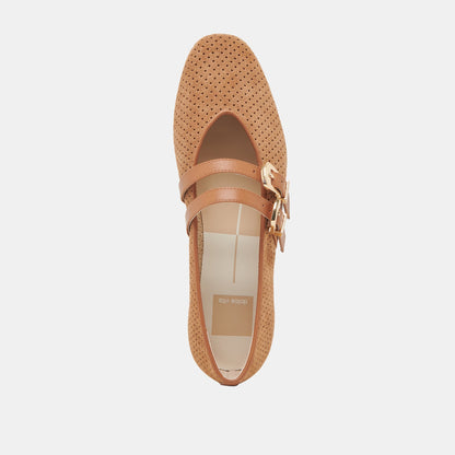 Baylee Wide Pecan Perforated Suede Ballet Flats - Dolce Vita