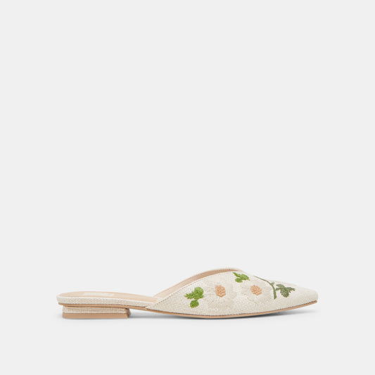 ELM FLATS WHITE FLORAL RAFFIA - Dolce Vita