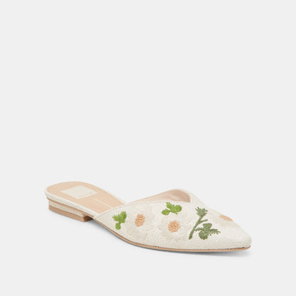 ELM FLATS WHITE FLORAL RAFFIA - Dolce Vita