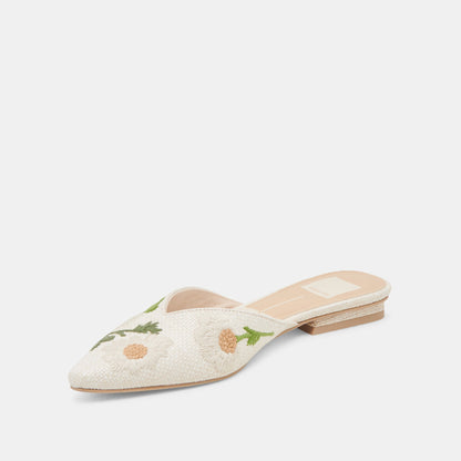 ELM FLATS WHITE FLORAL RAFFIA - Dolce Vita