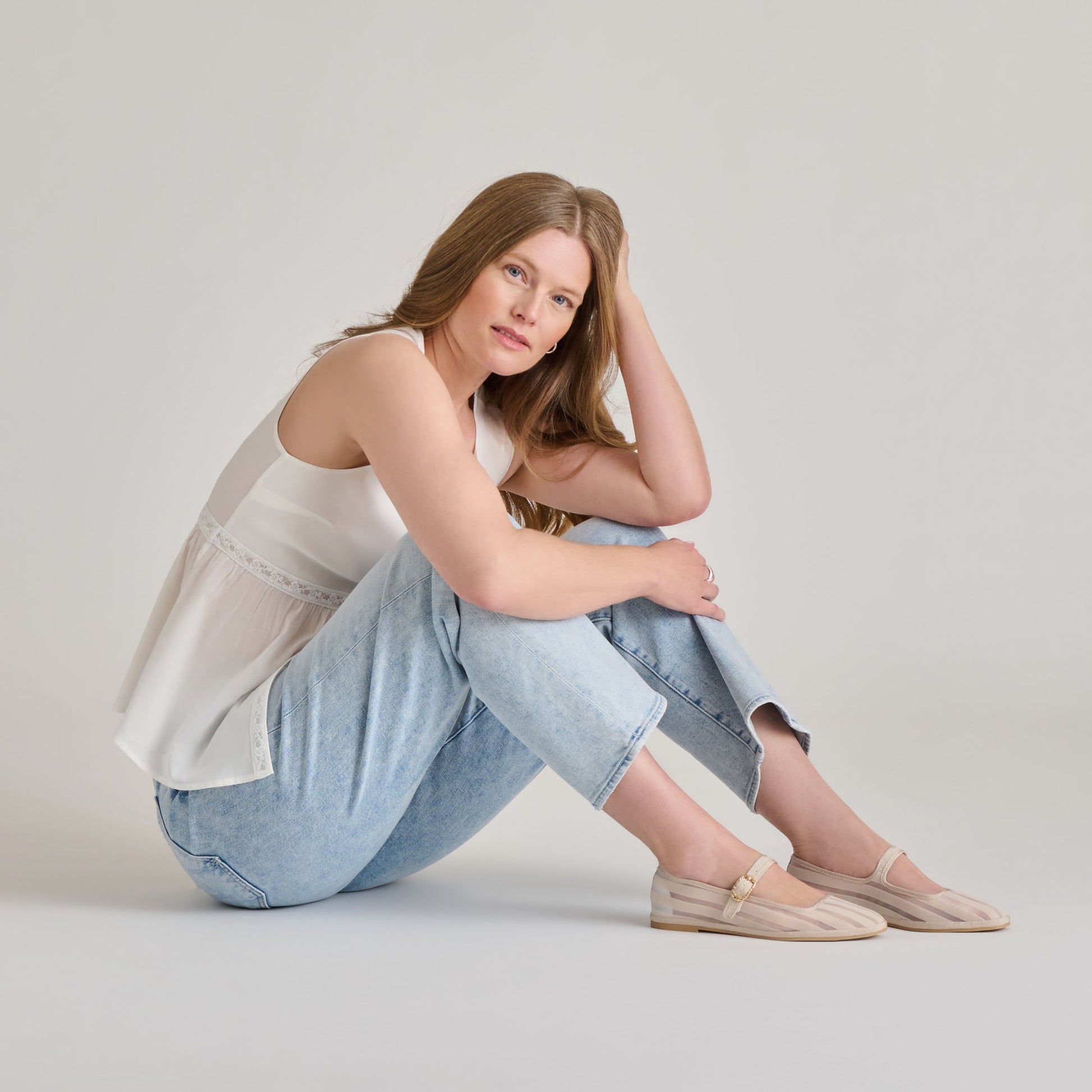 TAMEKA BALLET FLATS BONE STRIPE MESH - Dolce Vita