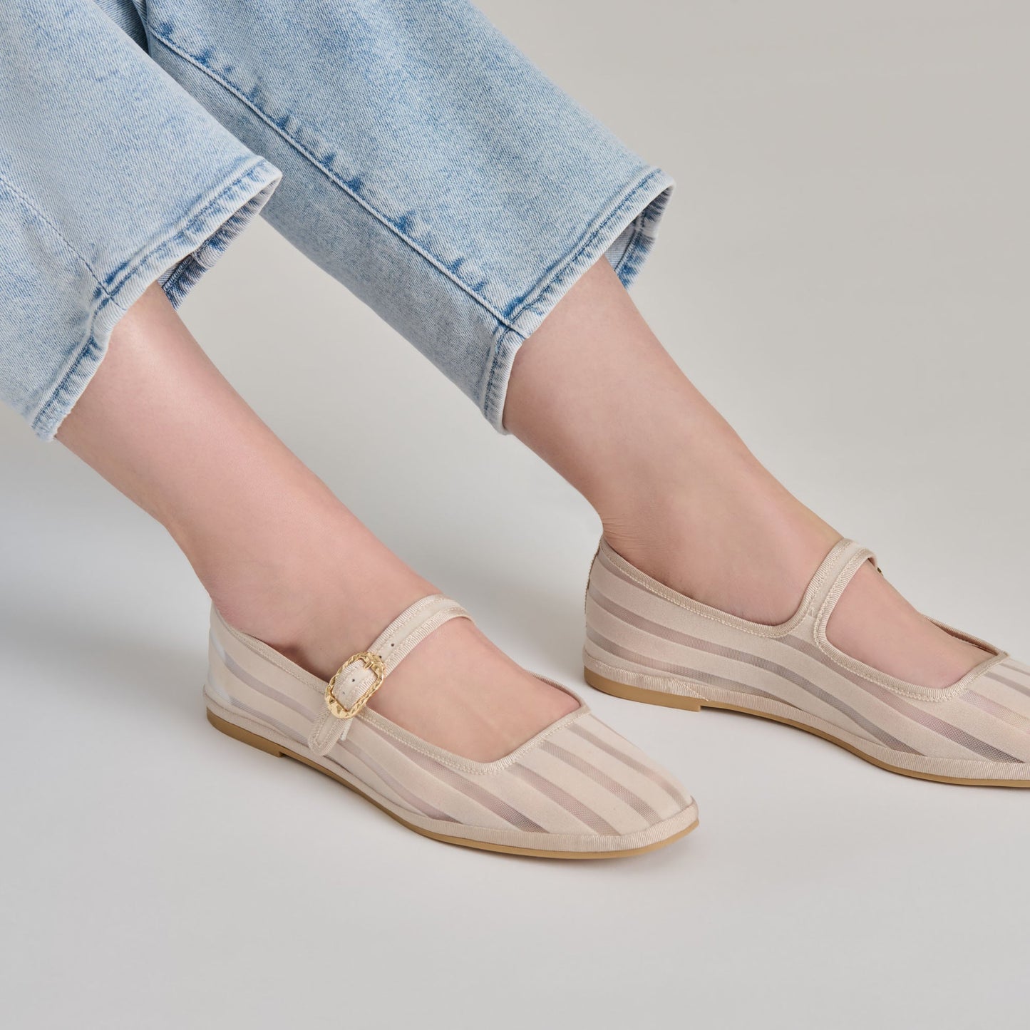 TAMEKA BALLET FLATS BONE STRIPE MESH - Dolce Vita