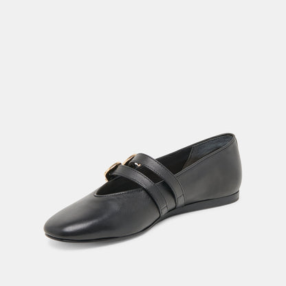 BAYLEE WIDE BALLET FLATS BLACK LEATHER - Dolce Vita