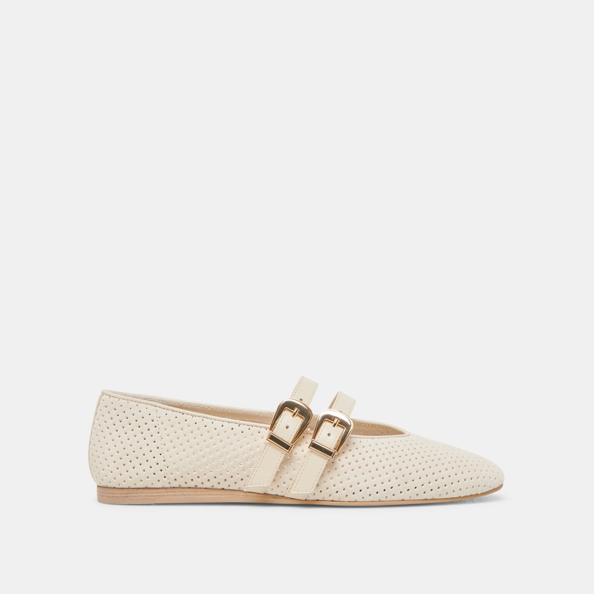 Baylee Wide Bone Perforated Suede Ballet Flats - Dolce Vita