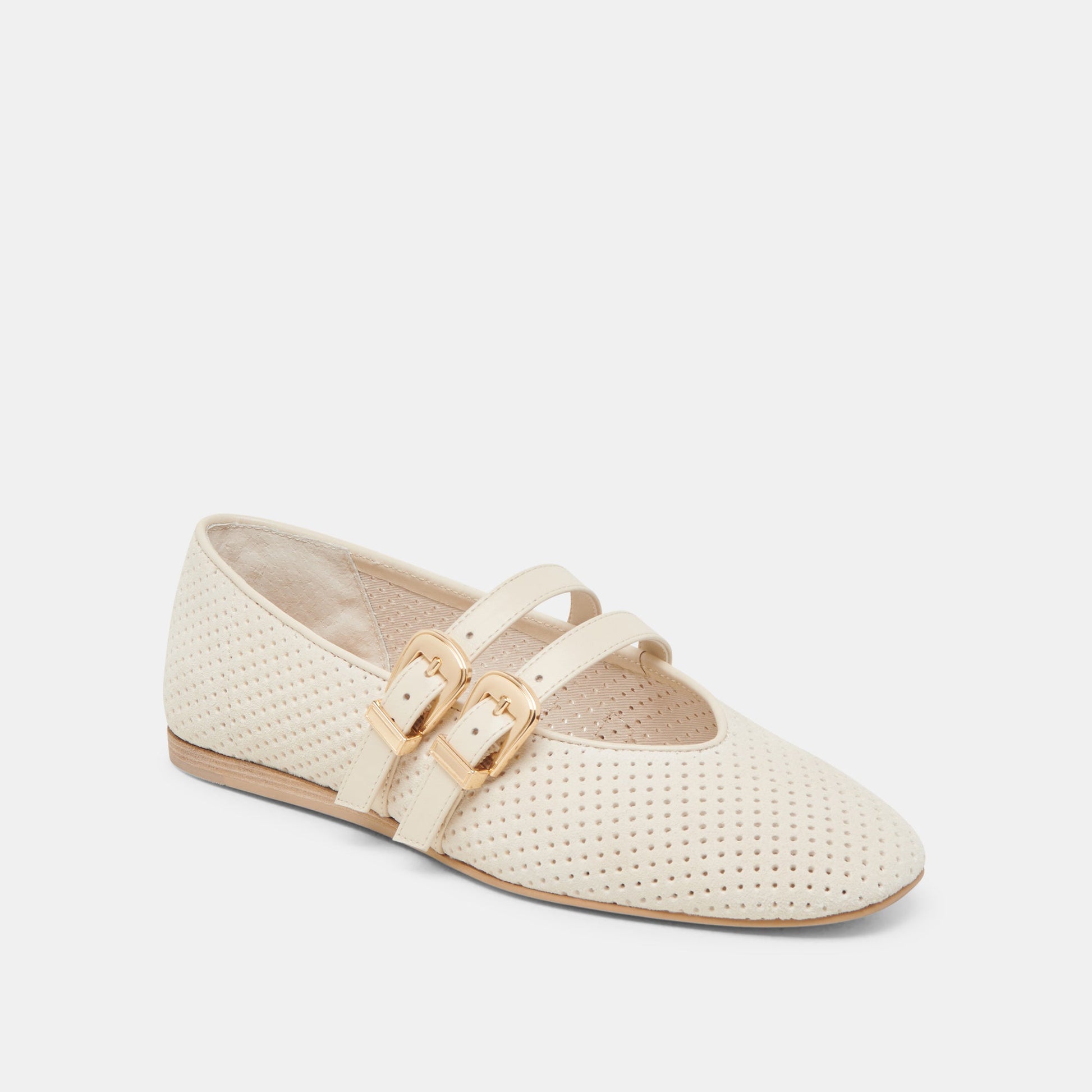 Baylee Wide Bone Perforated Suede Ballet Flats - Dolce Vita