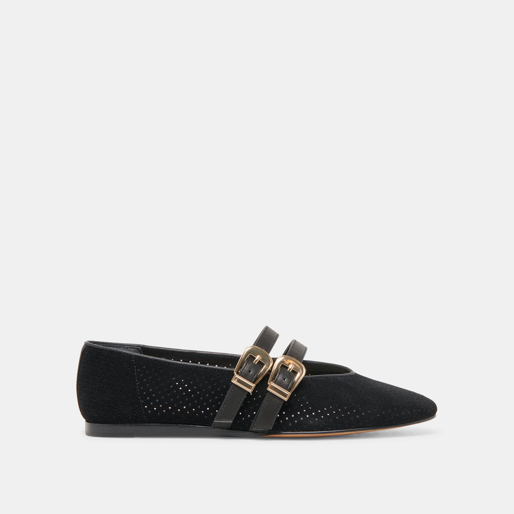 Baylee Wide Onyx Perforated Suede Ballet Flats - Dolce Vita