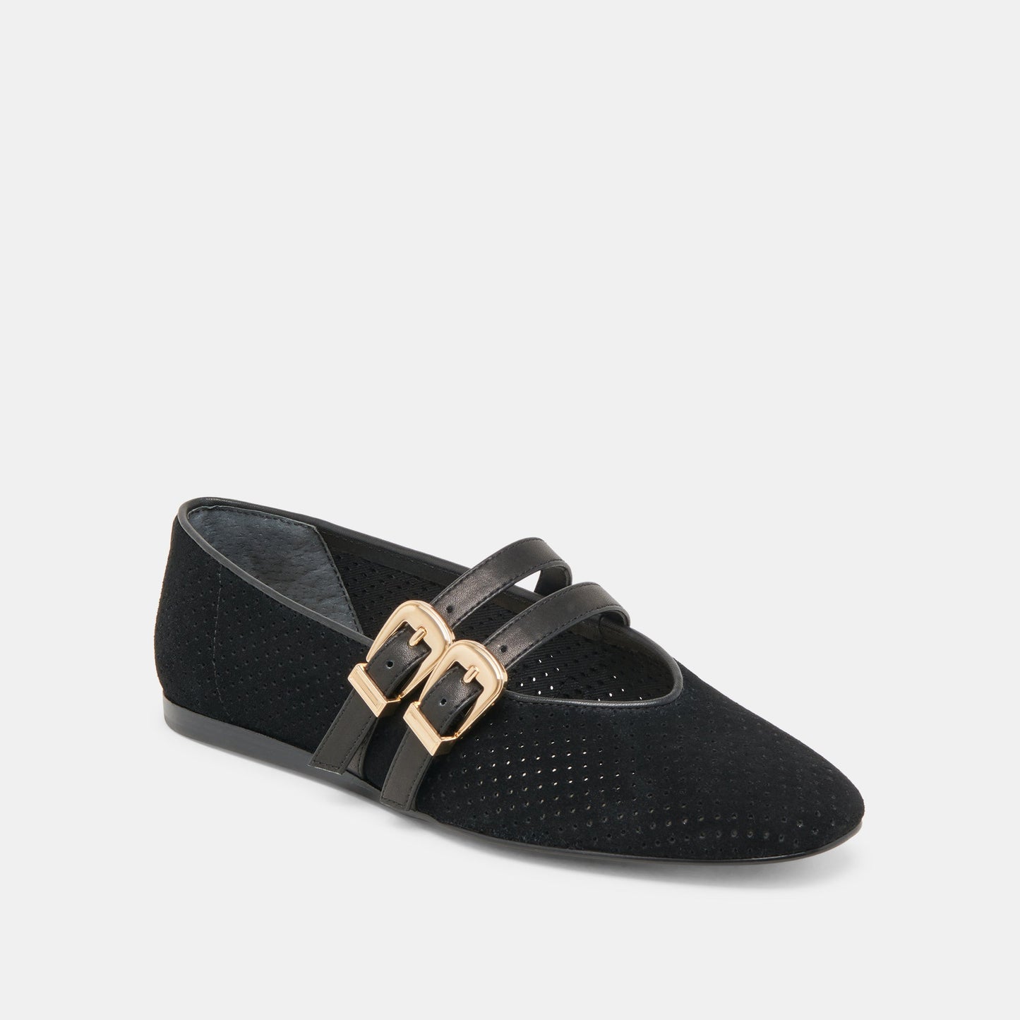 Baylee Wide Onyx Perforated Suede Ballet Flats - Dolce Vita