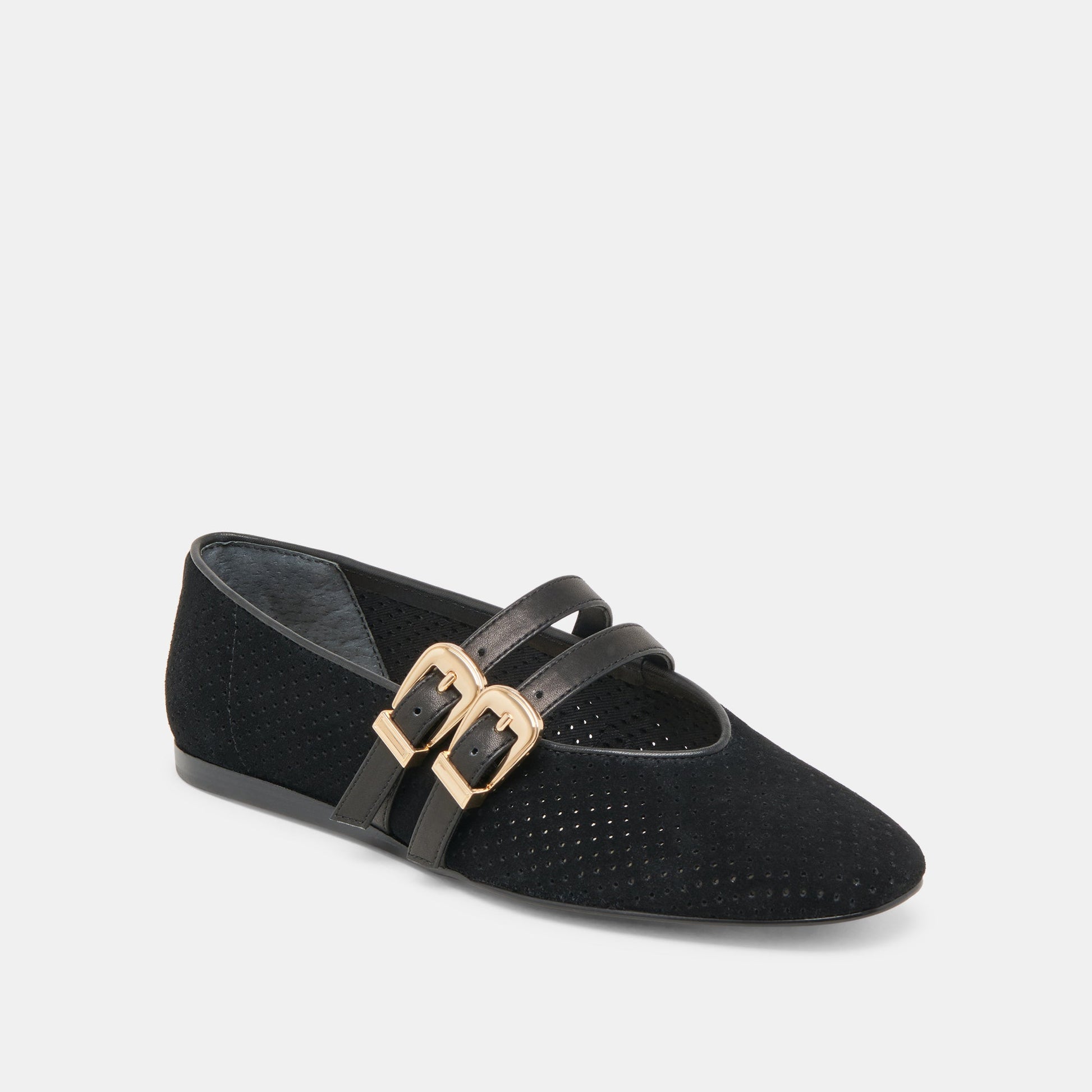 Baylee Wide Onyx Perforated Suede Ballet Flats - Dolce Vita
