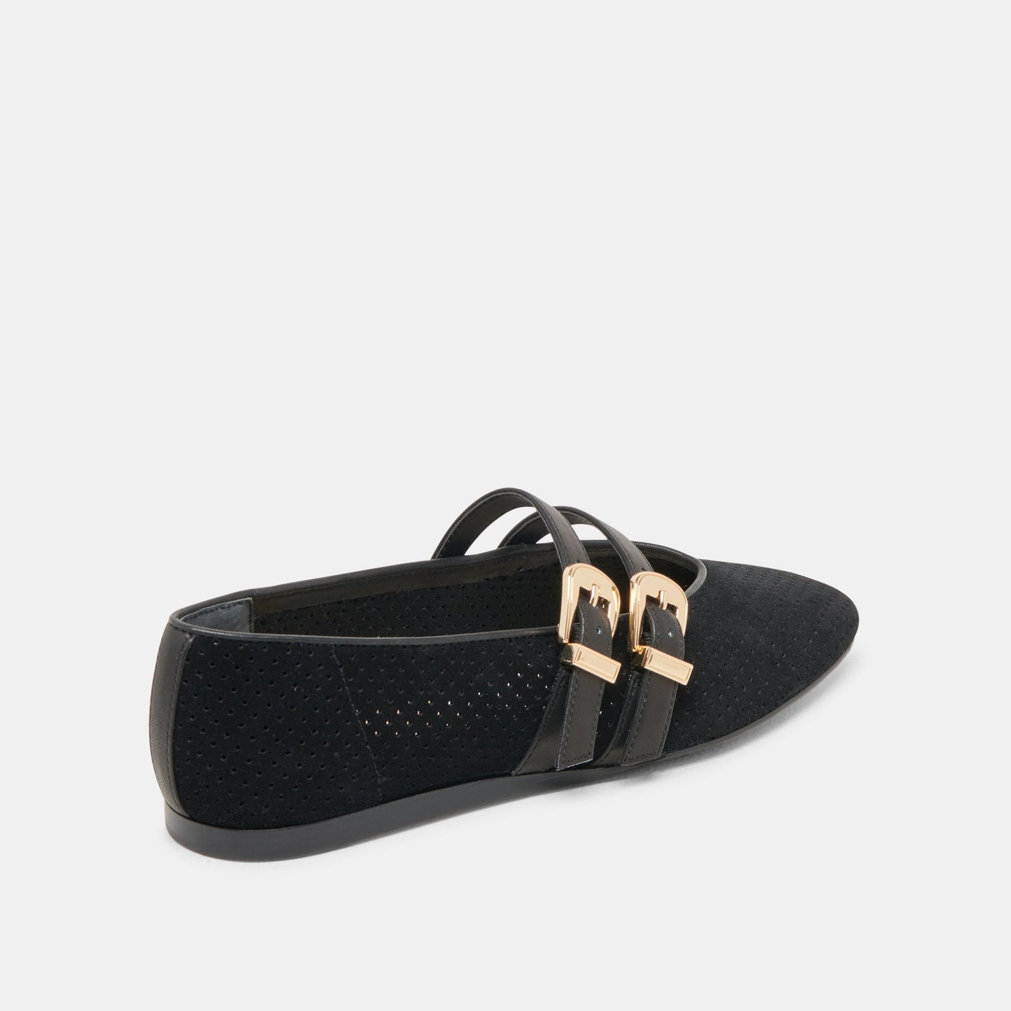 Baylee Wide Onyx Perforated Suede Ballet Flats - Dolce Vita