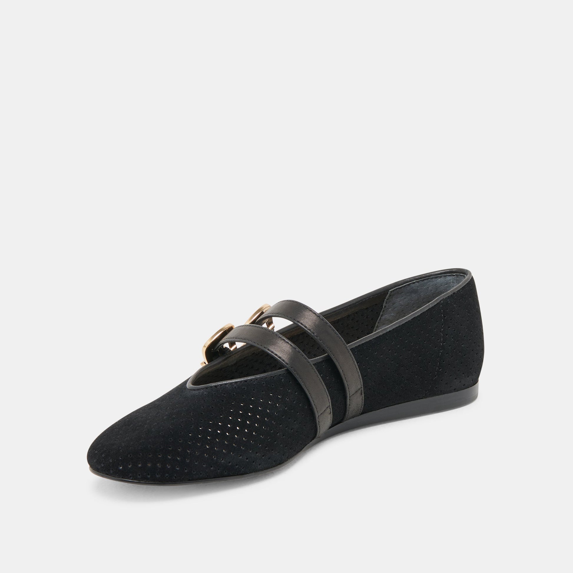 Baylee Wide Onyx Perforated Suede Ballet Flats - Dolce Vita