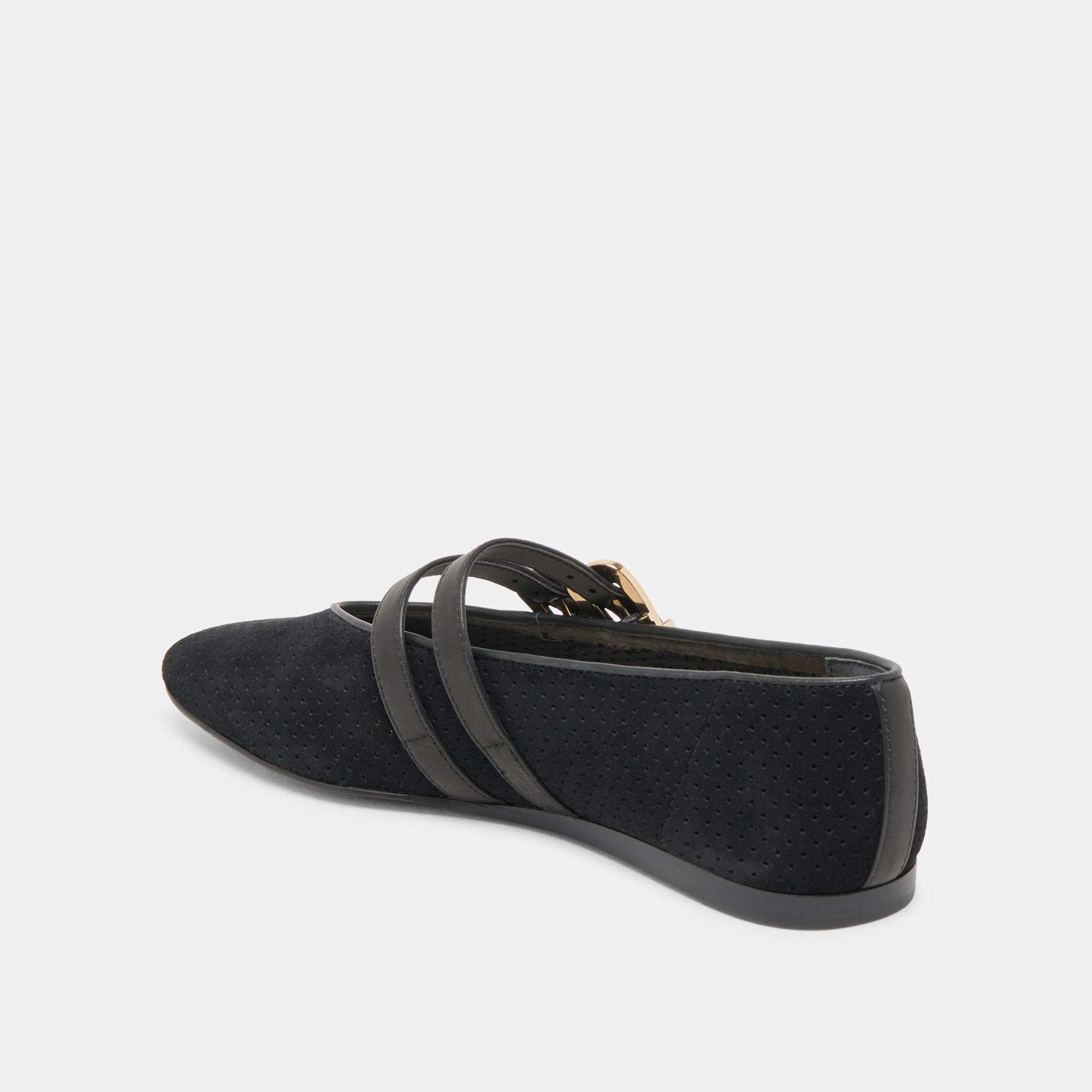 Baylee Wide Onyx Perforated Suede Ballet Flats - Dolce Vita