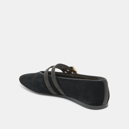 Baylee Wide Onyx Perforated Suede Ballet Flats - Dolce Vita