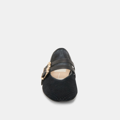 Baylee Wide Onyx Perforated Suede Ballet Flats - Dolce Vita
