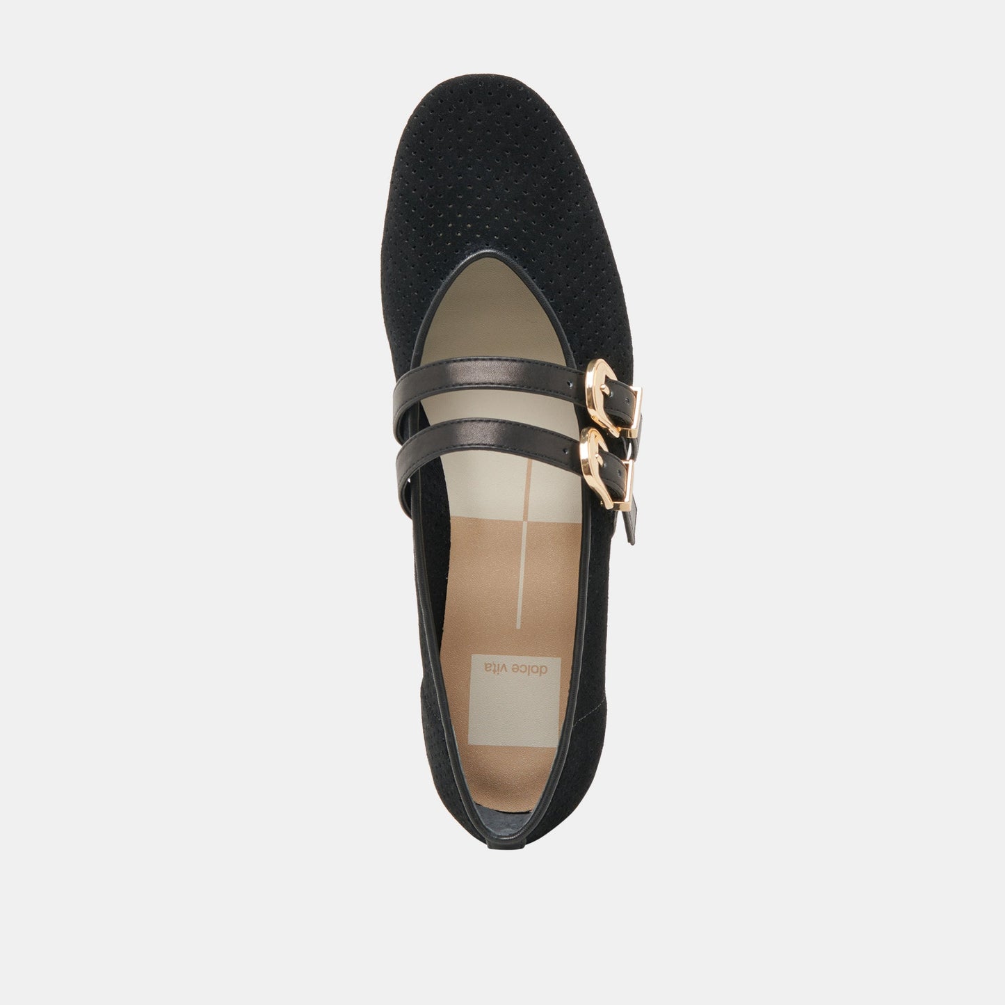 Baylee Wide Onyx Perforated Suede Ballet Flats - Dolce Vita