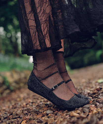 REYES CRYSTAL BALLET FLATS BLACK METALLIC CRYSTAL - Dolce Vita