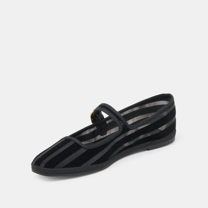TAMEKA BALLET FLATS BLACK STRIPE MESH - Dolce Vita