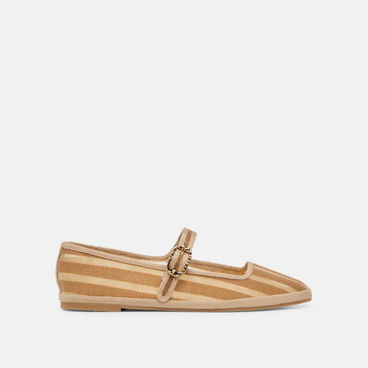 TAMEKA BALLET FLATS TAN STRIPE MESH - Dolce Vita