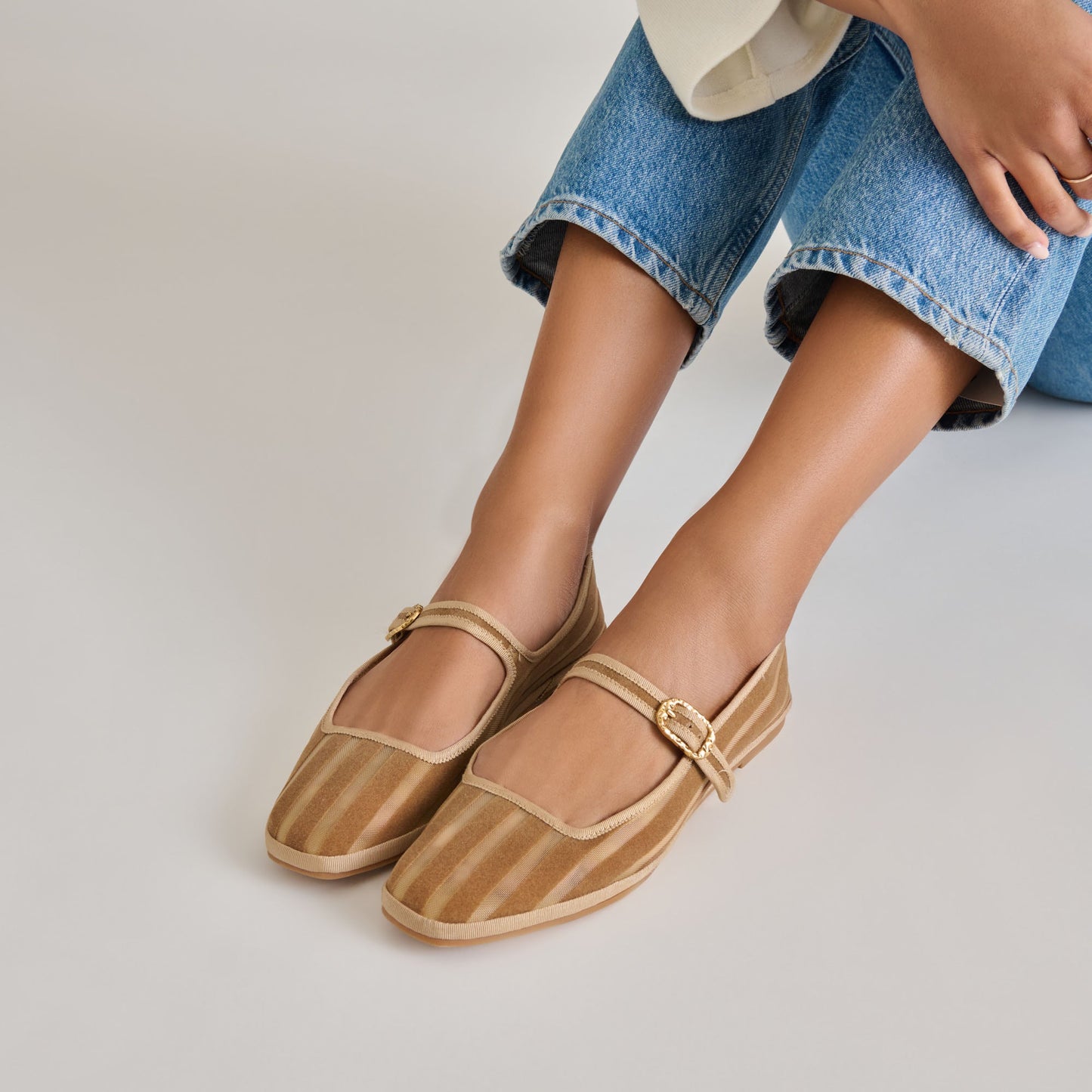 TAMEKA BALLET FLATS TAN STRIPE MESH - Dolce Vita