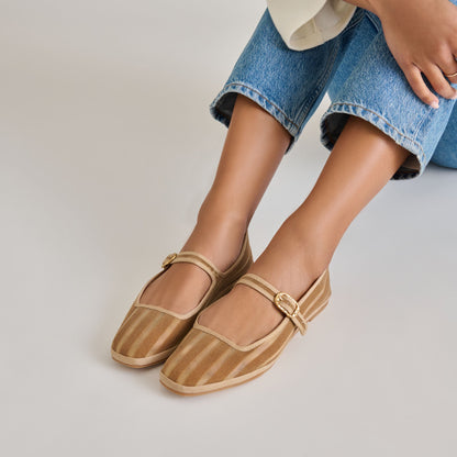 TAMEKA BALLET FLATS TAN STRIPE MESH - Dolce Vita