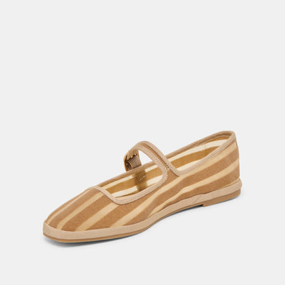 TAMEKA BALLET FLATS TAN STRIPE MESH - Dolce Vita