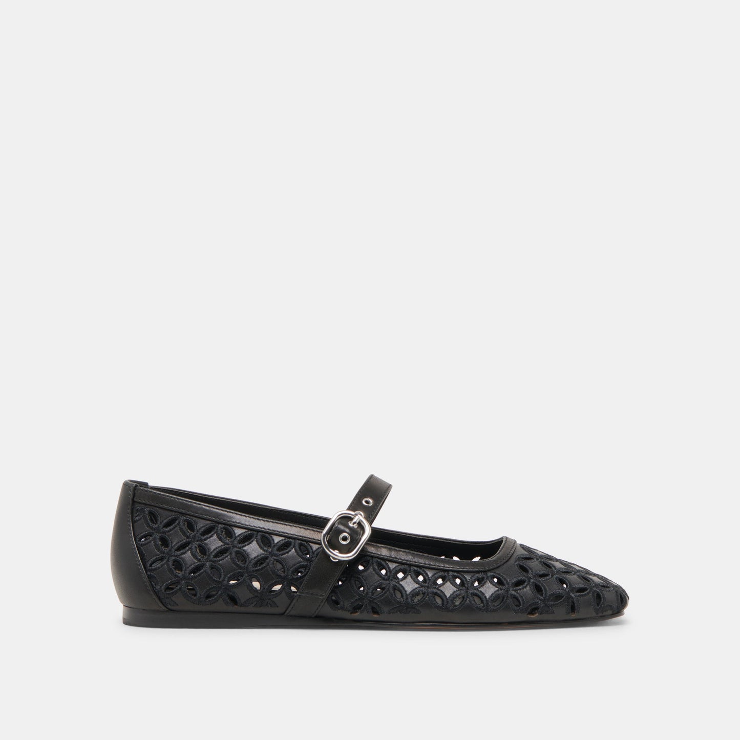 RODNI EYELET PERF BALLET FLATS BLACK LEATHER - Dolce Vita