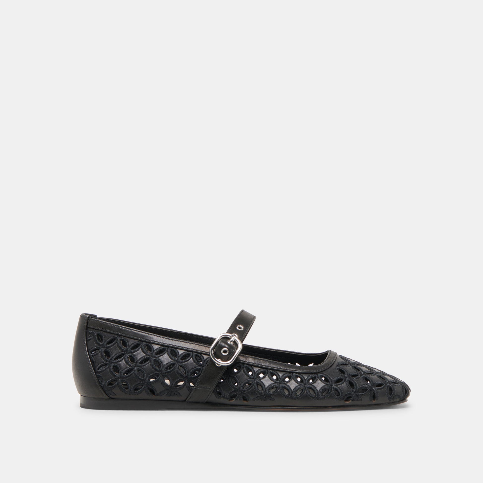 RODNI EYELET PERF BALLET FLATS BLACK LEATHER - Dolce Vita