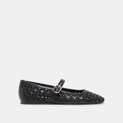RODNI EYELET PERF BALLET FLATS BLACK LEATHER - Dolce Vita