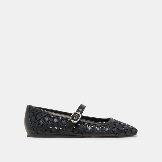 RODNI EYELET PERF BALLET FLATS BLACK LEATHER - Dolce Vita