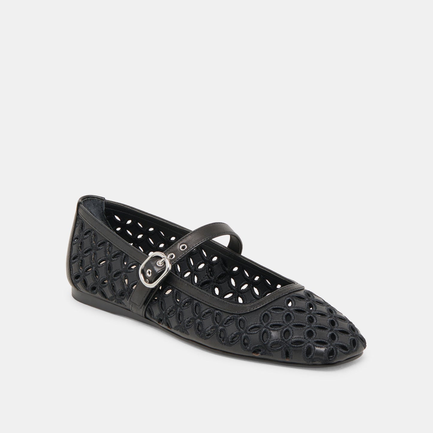 RODNI EYELET PERF BALLET FLATS BLACK LEATHER - Dolce Vita