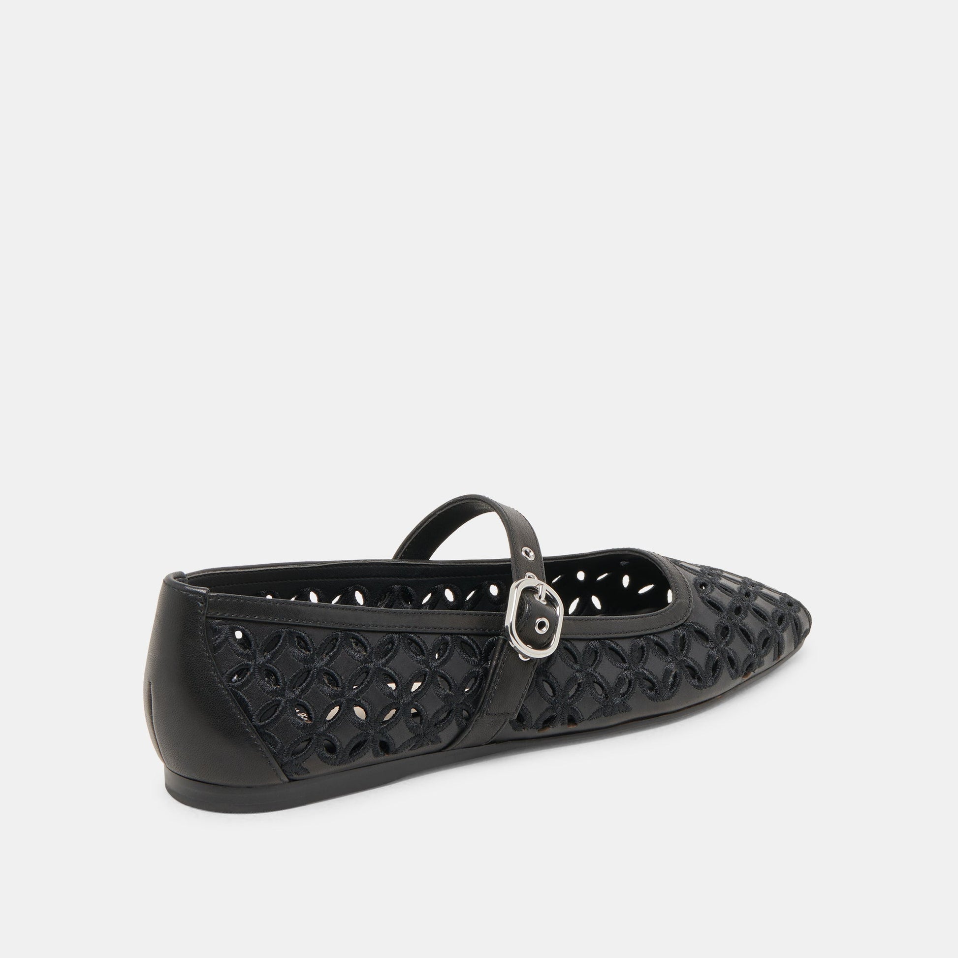 RODNI EYELET PERF BALLET FLATS BLACK LEATHER - Dolce Vita
