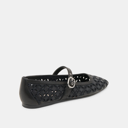 RODNI EYELET PERF BALLET FLATS BLACK LEATHER - Dolce Vita