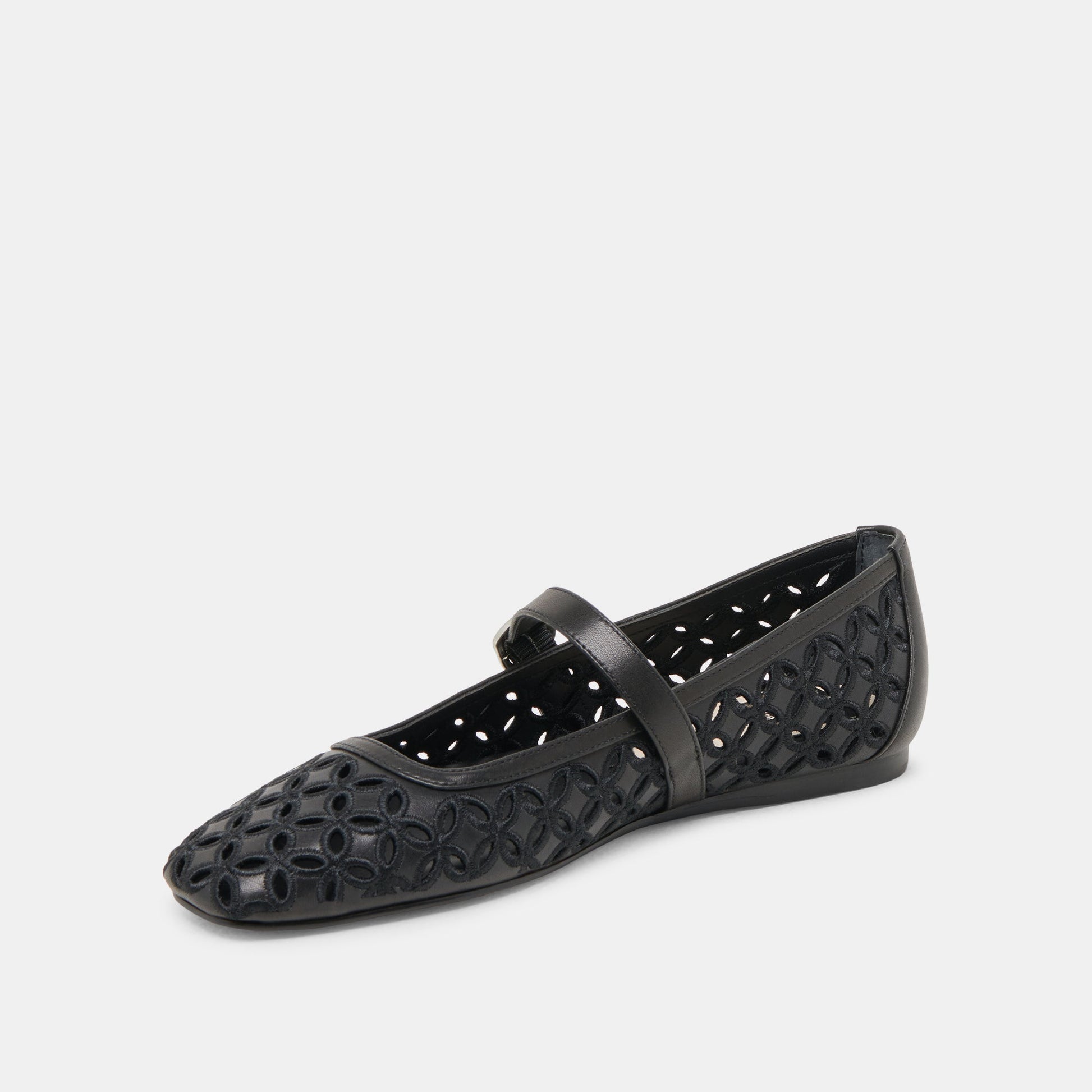 RODNI EYELET PERF BALLET FLATS BLACK LEATHER - Dolce Vita