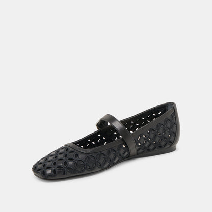 RODNI EYELET PERF BALLET FLATS BLACK LEATHER - Dolce Vita