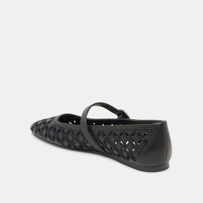 RODNI EYELET PERF BALLET FLATS BLACK LEATHER - Dolce Vita