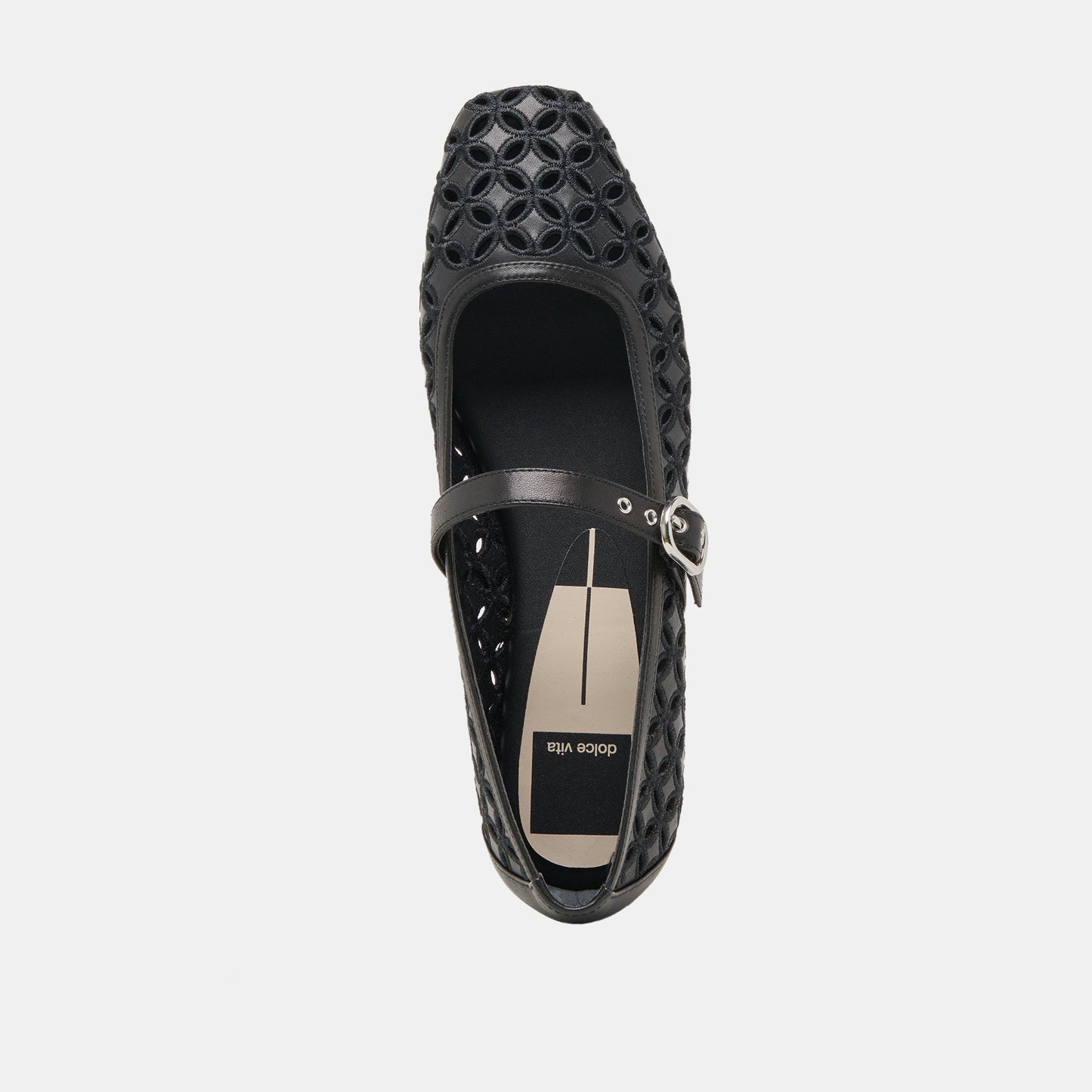 RODNI EYELET PERF BALLET FLATS BLACK LEATHER - Dolce Vita