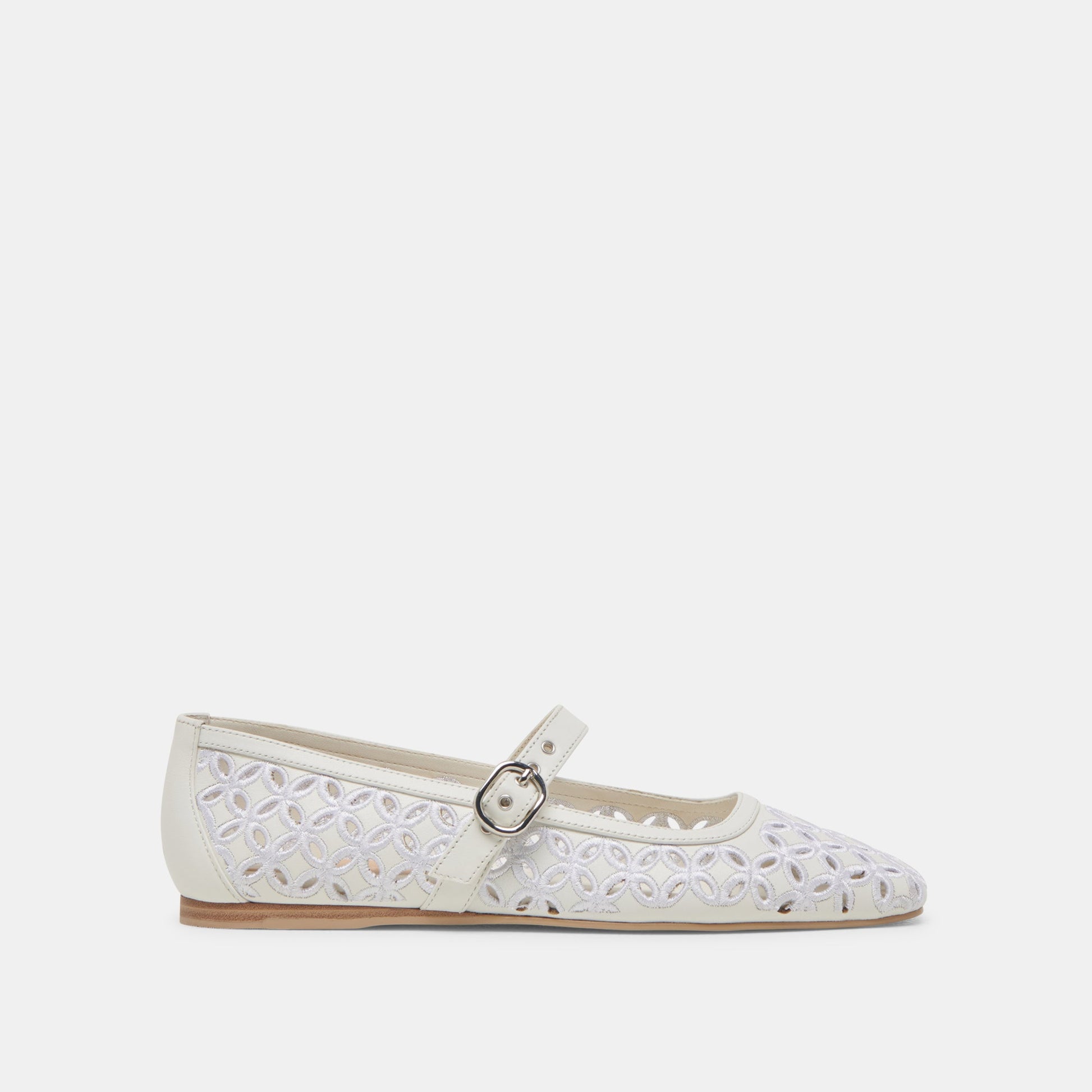 RODNI EYELET PERF BALLET FLATS TRUE WHITE LEATHER - Dolce Vita