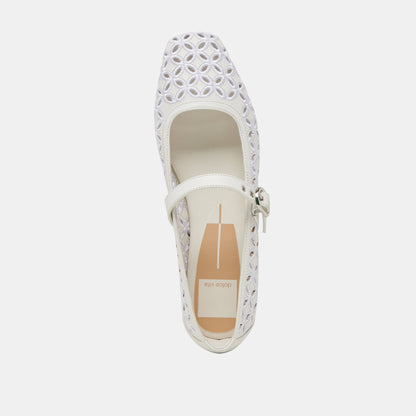 RODNI EYELET PERF BALLET FLATS TRUE WHITE LEATHER - Dolce Vita