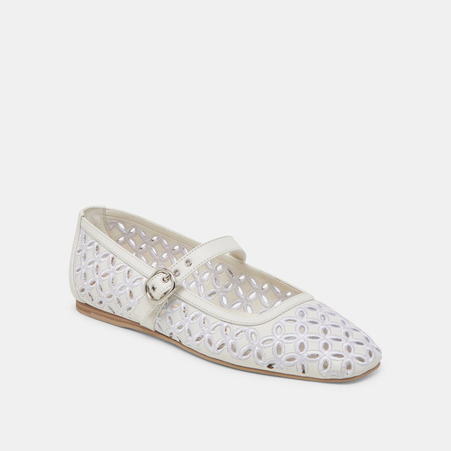 RODNI EYELET PERF BALLET FLATS TRUE WHITE LEATHER - Dolce Vita