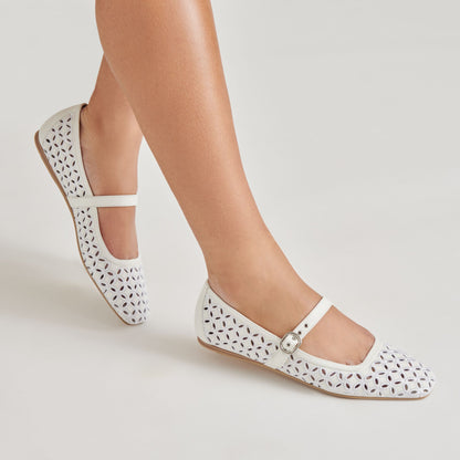 RODNI EYELET PERF BALLET FLATS TRUE WHITE LEATHER - Dolce Vita