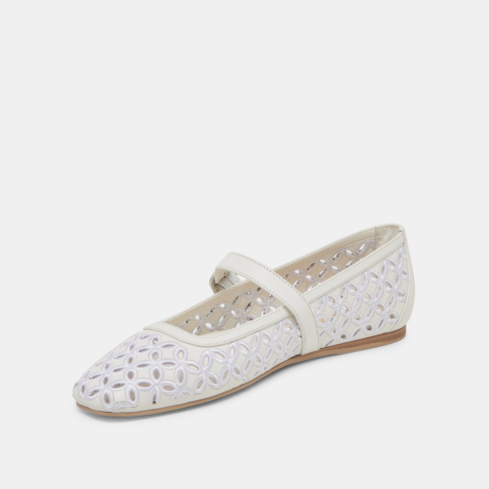 RODNI EYELET PERF BALLET FLATS TRUE WHITE LEATHER - Dolce Vita