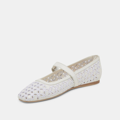 RODNI EYELET PERF BALLET FLATS TRUE WHITE LEATHER - Dolce Vita