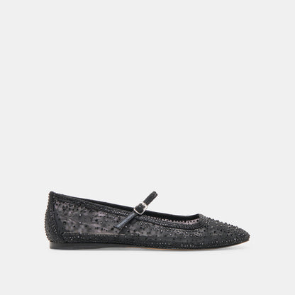 REYES CRYSTAL BALLET FLATS BLACK MESH - Dolce Vita