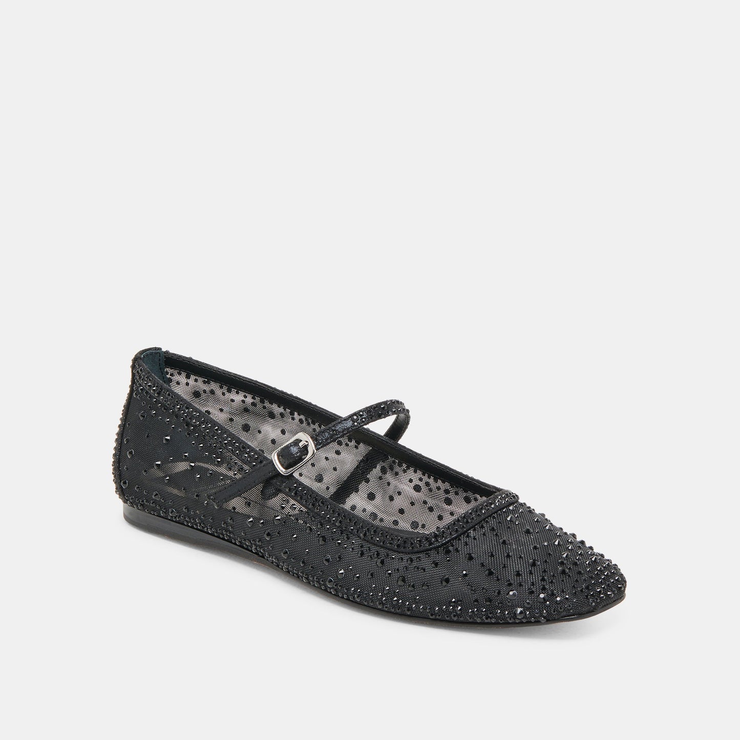 REYES CRYSTAL BALLET FLATS BLACK MESH - Dolce Vita