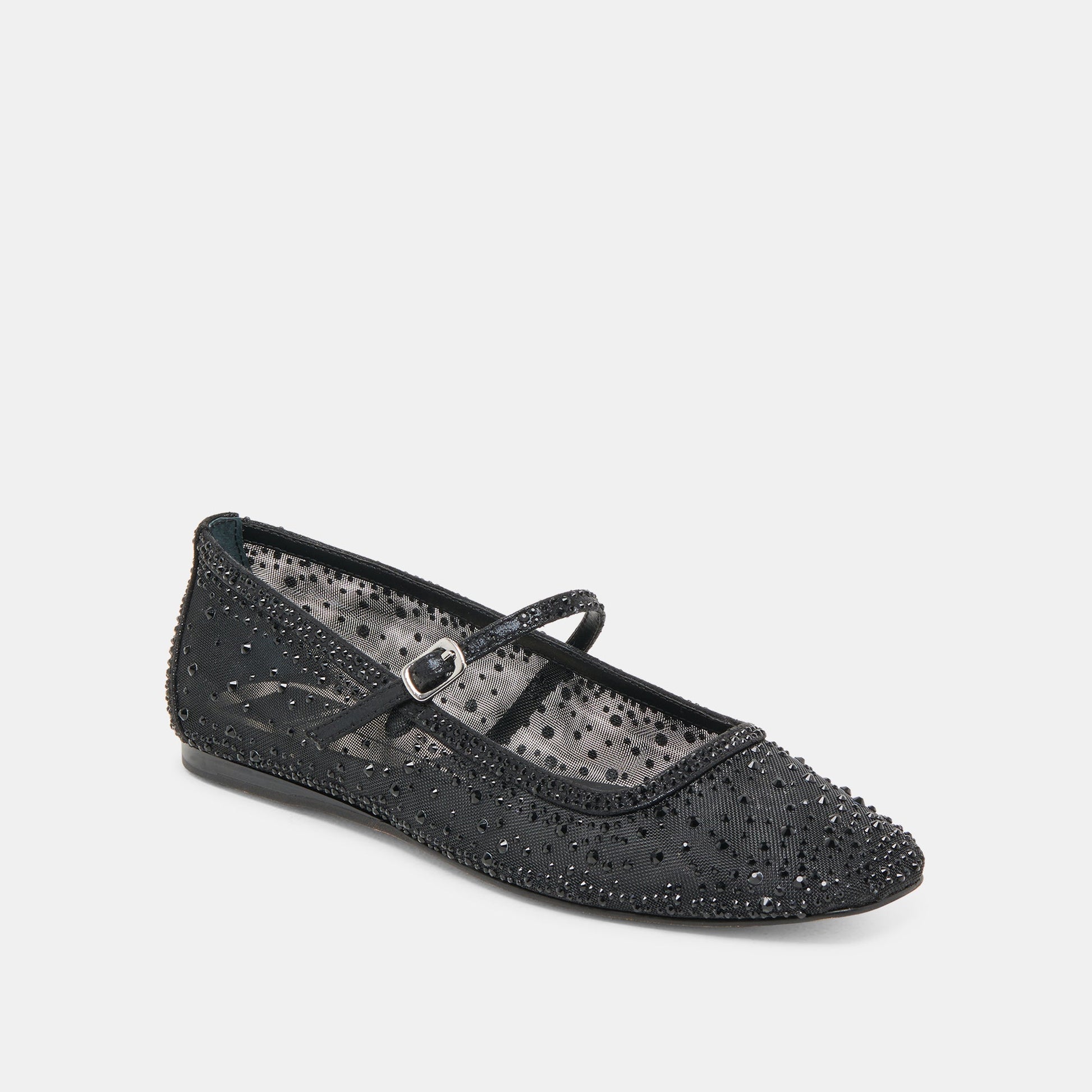 REYES CRYSTAL BALLET FLATS BLACK MESH - Dolce Vita