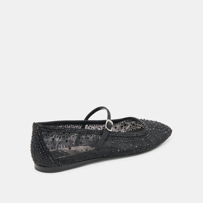 REYES CRYSTAL BALLET FLATS BLACK MESH - Dolce Vita