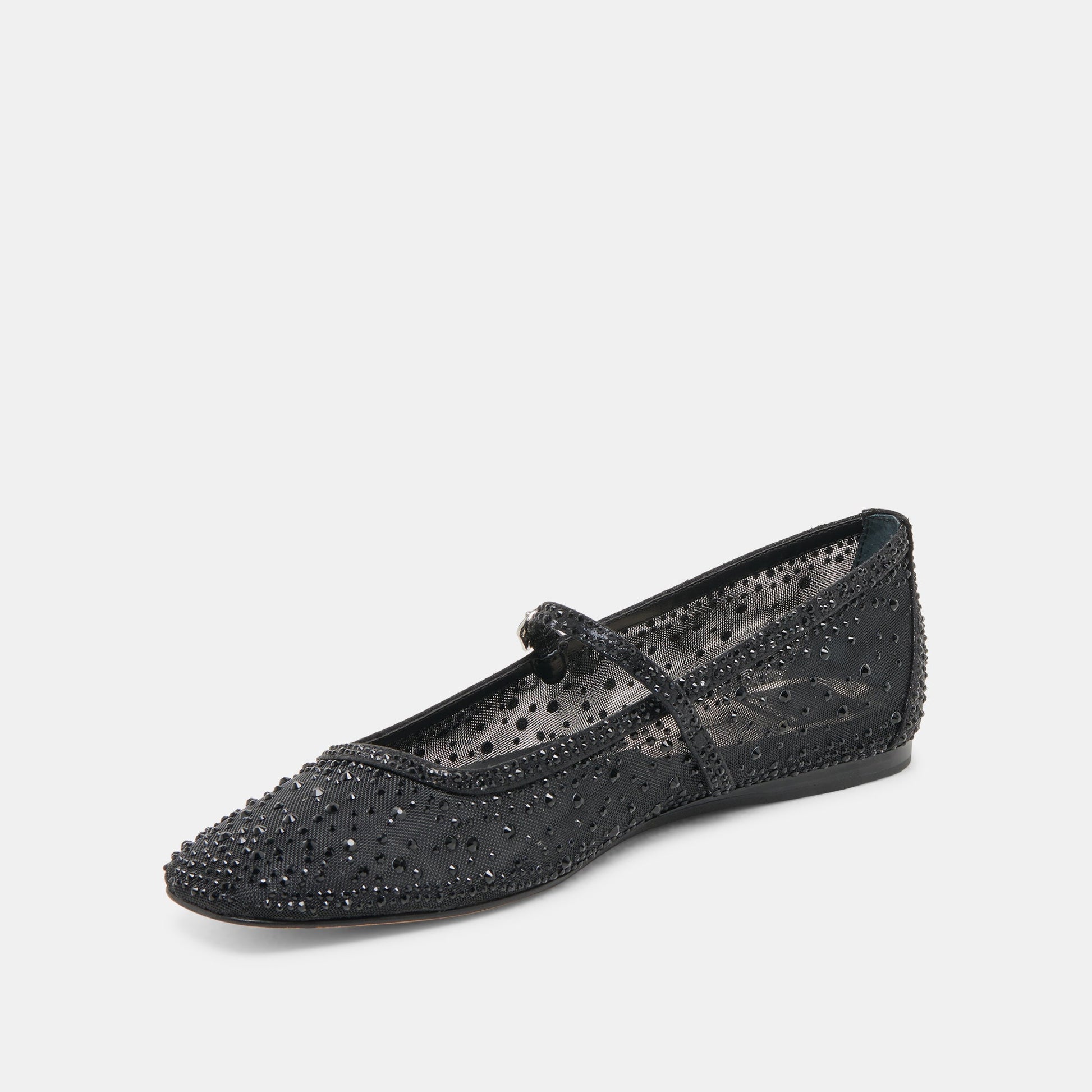 REYES CRYSTAL BALLET FLATS BLACK MESH - Dolce Vita