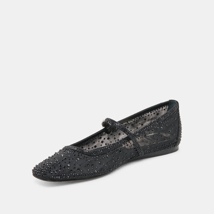 REYES CRYSTAL BALLET FLATS BLACK MESH - Dolce Vita